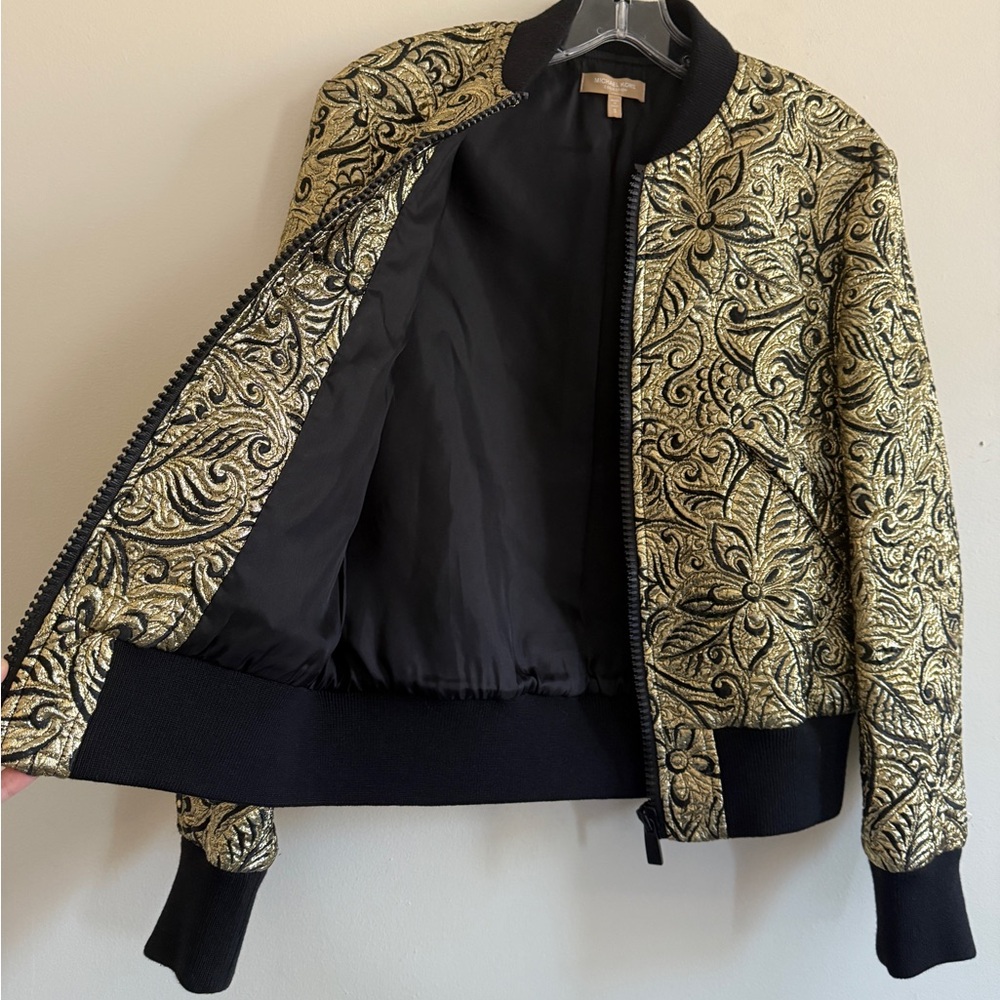 MICHAEL KORS COLLECTION Resort 19 size Small Floral Brocade Bomber Jacket Gold - Picture 8 of 16